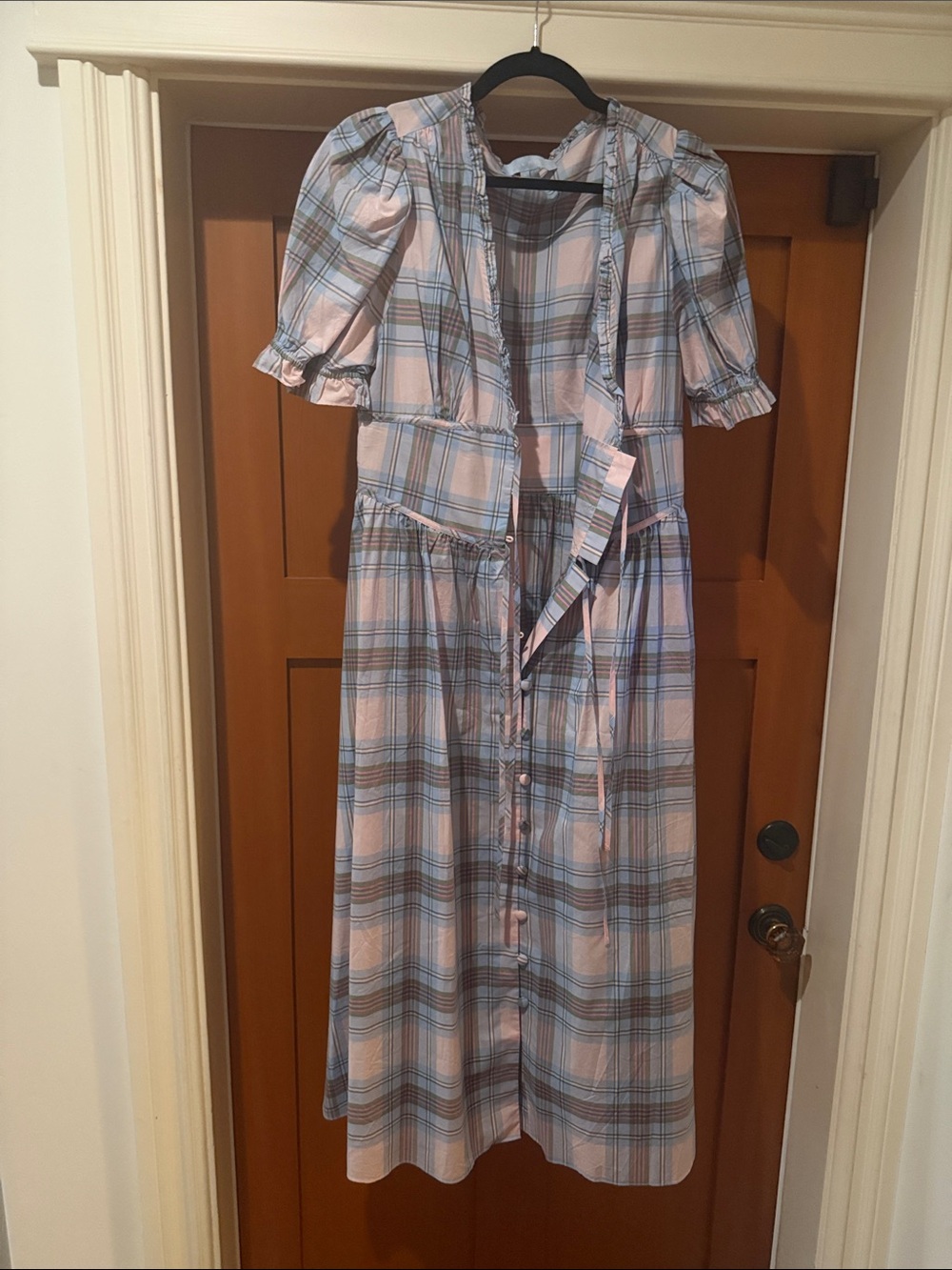 Hill House Plaid Midi Dress in Pink and Blue